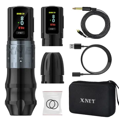 Tattoo stroj, nastavljiv hod 2.4-4.2mm, OLED zaslon, 2400mAh baterija, srebrna dvojna baterija