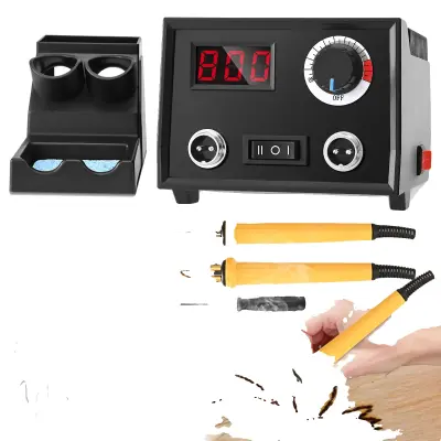 Pirografija stroj, dvojni ročaj, 30 pirografskih žičnih konic, digitalni prikaz temperature, črna