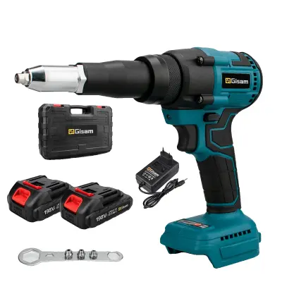 Brezkrtačna električna zakovica, 20000N vlečna sila, 2 bateriji vključeni, 2 Baterija Plastična Škatla