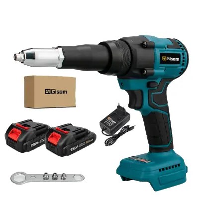 Brezžični brezkrtačni električni zakovik, 20000N vlečna sila, 2.4-4.8mm sposobnost zakovikov, 2 baterijski karton