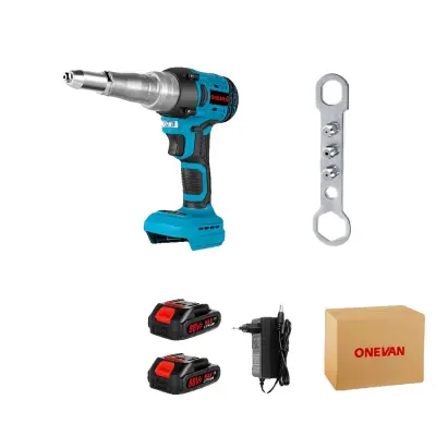 Brezžični električni zakovik, 20000N vlečna sila, brezkrtačni motor, 2.4-5.0mm zmogljivost zakovikanja, 2 baterijski set