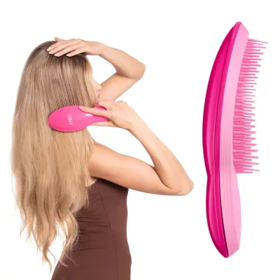 Krtača za lase za razčesavanje tankih in poškodovanih las, masažna ergonomska oblika, primerna za mokre lase, rožnata barva