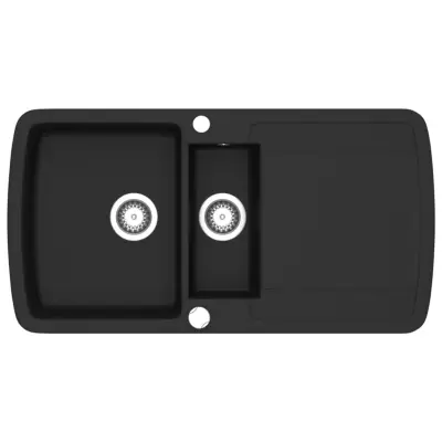 vidaXL Dvojno kuhinjsko pomivalno korito iz granita črno