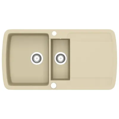 vidaXL Dvojno kuhinjsko pomivalno korito iz granita bež