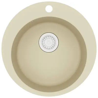 vidaXL Enojno kuhinjsko pomivalno korito iz granita okroglo bež