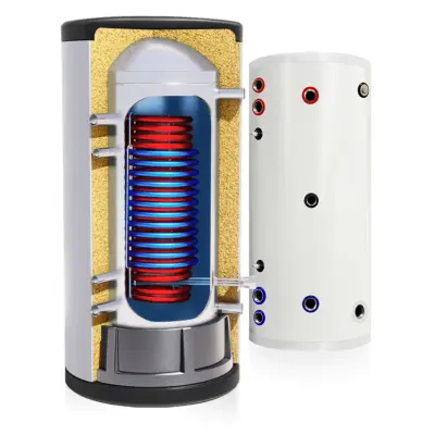 Rezervoar za toplo vodo 200-litrski iz nerjavečega jekla, z dvema tuljavama s površino (1,8 + 2,4) m².