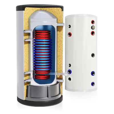 Rezervoar za toplo vodo 500-litrski iz nerjavečega jekla, z dvema tuljavama s površino (1,8 + 3,1) m².