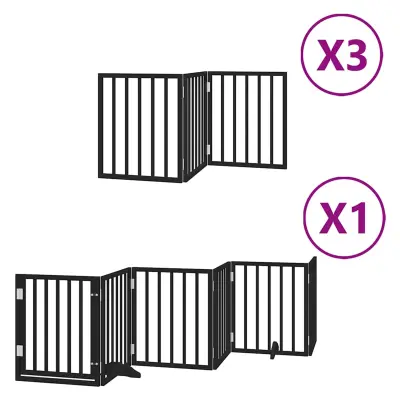 vidaXL Ograda za pse z vrati zložljiva 15 panelov črna 750 cm les