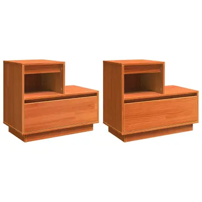 vidaXL Nočna omarica s predalom 2 pcs Voskast rjav 60 x 34 x 51 cm