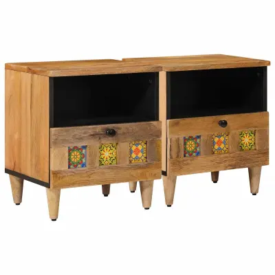 vidaXL Nočna omarica 2 pcs Naravna 40 x 33 x 46 cm Masiven les manga