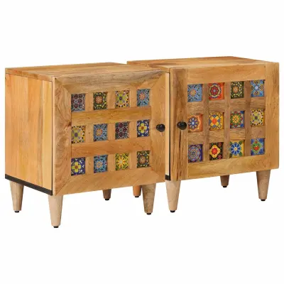 vidaXL Nočna omarica 2 pcs Naravna 40 x 33,5 x 46 cm Masiven les manga