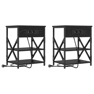 vidaXL Nočna omarica s polico 2 pcs Črna Orehovina 41 x 31 x 51 cm