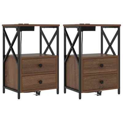 vidaXL Nočna omarica 2 pcs Rjav hrast 40 x 31 x 60 cm Konstruiran les