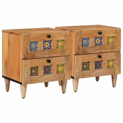 vidaXL Nočna omarica 2 pcs Naravna 40 x 33,5 x 46 cm Masiven les manga