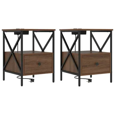 vidaXL Nočna omarica s predalom 2 pcs Rjav hrast 41,5 x 40,5 x 55 cm