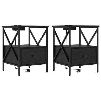 vidaXL Nočna omarica 2 pcs Črna Orehovina 41,5 x 40,5 x 55 cm