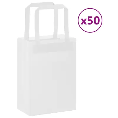 vidaXL Papirnate vrečke 50 kosov z ročaji bela 15x8x21 cm