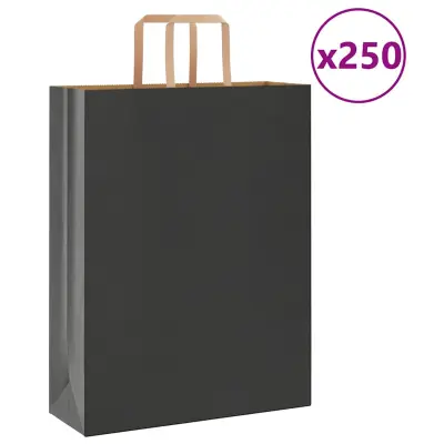vidaXL Papirnate vrečke 250 kosov z ročaji črne barve 32x12x42 cm