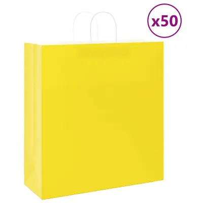vidaXL Papirnate vrečke 50 kosov z ročaji rumena 45x17x48 cm
