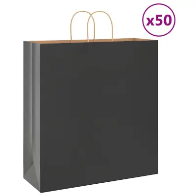 vidaXL Papirnate vrečke 50 kosov z ročaji črne barve 45x17x48 cm