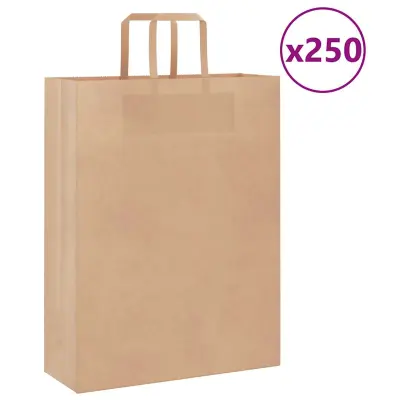 vidaXL Papirnate vrečke 250 kosov z ročaji rjave barve 32x12x42 cm