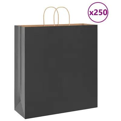 vidaXL Papirnate vrečke 250 kosov z ročaji črne barve 45x17x48 cm