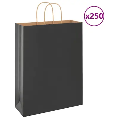vidaXL Papirnate vrečke 250 kosov z ročaji črne barve 32x12x42 cm