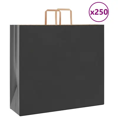 vidaXL Papirnate vrečke 250 kosov z ročaji črne barve 54x15x49 cm