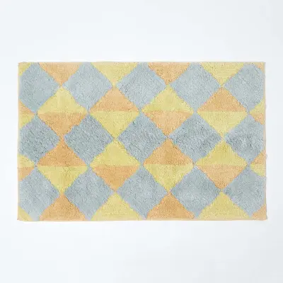 Homescapes kopalniška preproga nedrseča damier 100% bombaž rumena in siva, 50 x 80 c