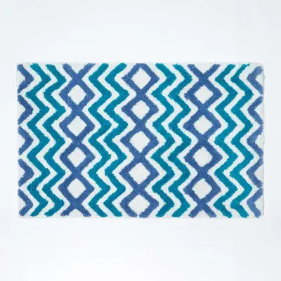 Homescapes kopalniška preproga cik-cak nedrseča 100% bombaž modra, 50 x 80 c