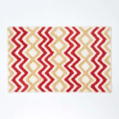 Homescapes kopalniška preproga cik-cak nedrseča 100% bombaž oranžna in rumena, 50 x 80 c