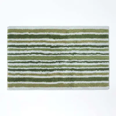 Homescapes preproga-de-bain--rayures-antiderapant--100-coton-zelena-50-x-80-c