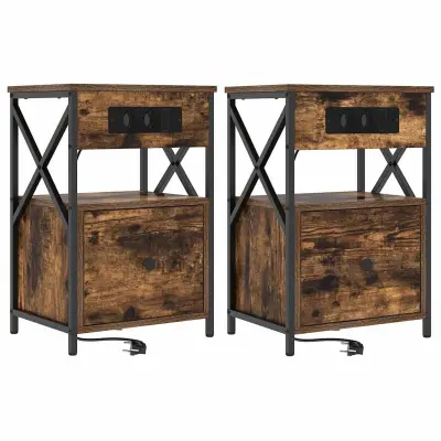 vidaXL Nočna omarica s predalom 2 pcs Dimljeni oreh 40 x 31 x 60 cm