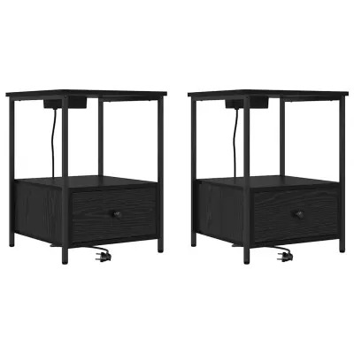 vidaXL Nočna omarica s predalom 2 pcs Črna Orehovina 42 x 41 x 56 cm