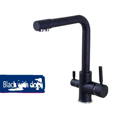 Kuhinjska pipa, trajen medenina, dvojni ročaj za vročo in hladno mešanje, črna s pikami