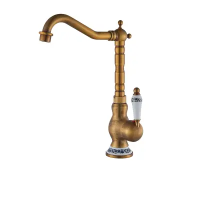 Kovinski mešalnik za umivalnik, trpežna keramična ventil, vroča in hladna voda, starinski medeninasti B visok