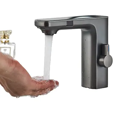 Brezdotikov senzorni umivalni pipa, induktivni digitalni prikaz, en ročaj, siva A