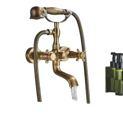 Antikno medeninasto tuš pipa, dvojna ročna kontrola, prilagodljiva namestitev, antikno medenina B