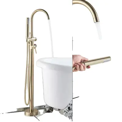 Kopalniška pipa, talno montirana, dvojna ročica, brušena zlata