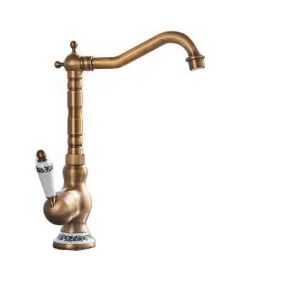 Kovinski umivalni pipa, en ročaj, 360-stopinjska rotacija, starinski medenina