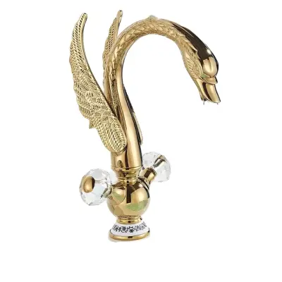 Kopalniška pipa, nadzor tople in hladne vode, kristalna ročica, zlata
