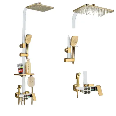 Termostatski tuš pipa set, trpežna medenina, enojna ročna kontrola, A bela zlata  4DCH