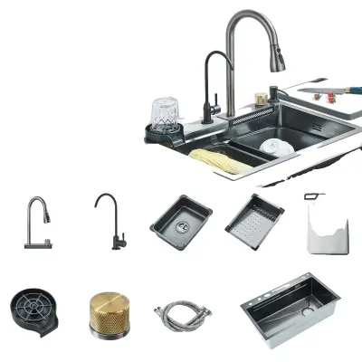 Nerjaveč jekleni umivalnik, enojna posoda, štiri luknje, brušena površina, 60X45CM-A3