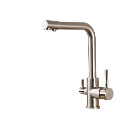 Pultni dvojni kuhinjski pipa, filtracija pitne vode, 360-stopinjska rotacija, brušeni nikelj