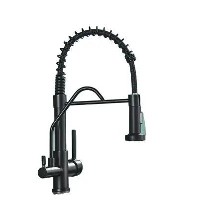 Kuhinjska pipa, zasnova z dvema ročajema, funkcija izpullne prhe, Matte Black