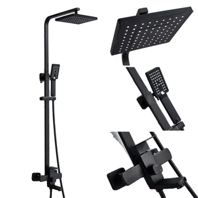 Set za tuširanje, montiran na steno, nadzor hladne in tople vode, sodoben dizajn, mat črna