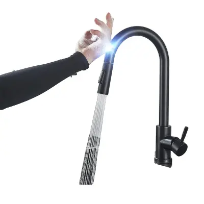 Izvlečna kuhinjska pipa, nadzor s senzorjem, zaključek iz nerjavečega jekla, črna A