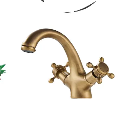 Antikno medeninasto umivalni pipa, dvojna ročica, keramična tehnologija ventila, antikna medenina A