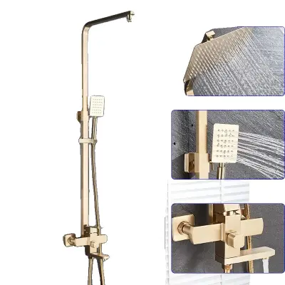 Brušen zlat tuš kombiniran set, 8-palčni dežni glava, stenski mešalni pipa, 8 palcev
