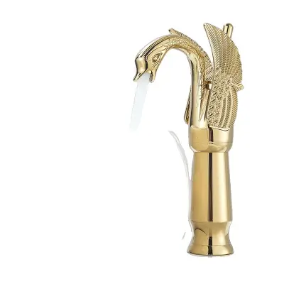 Pipa za umivalnik, eleganten dizajn laboda, trdna konstrukcija iz medenine, zlata B